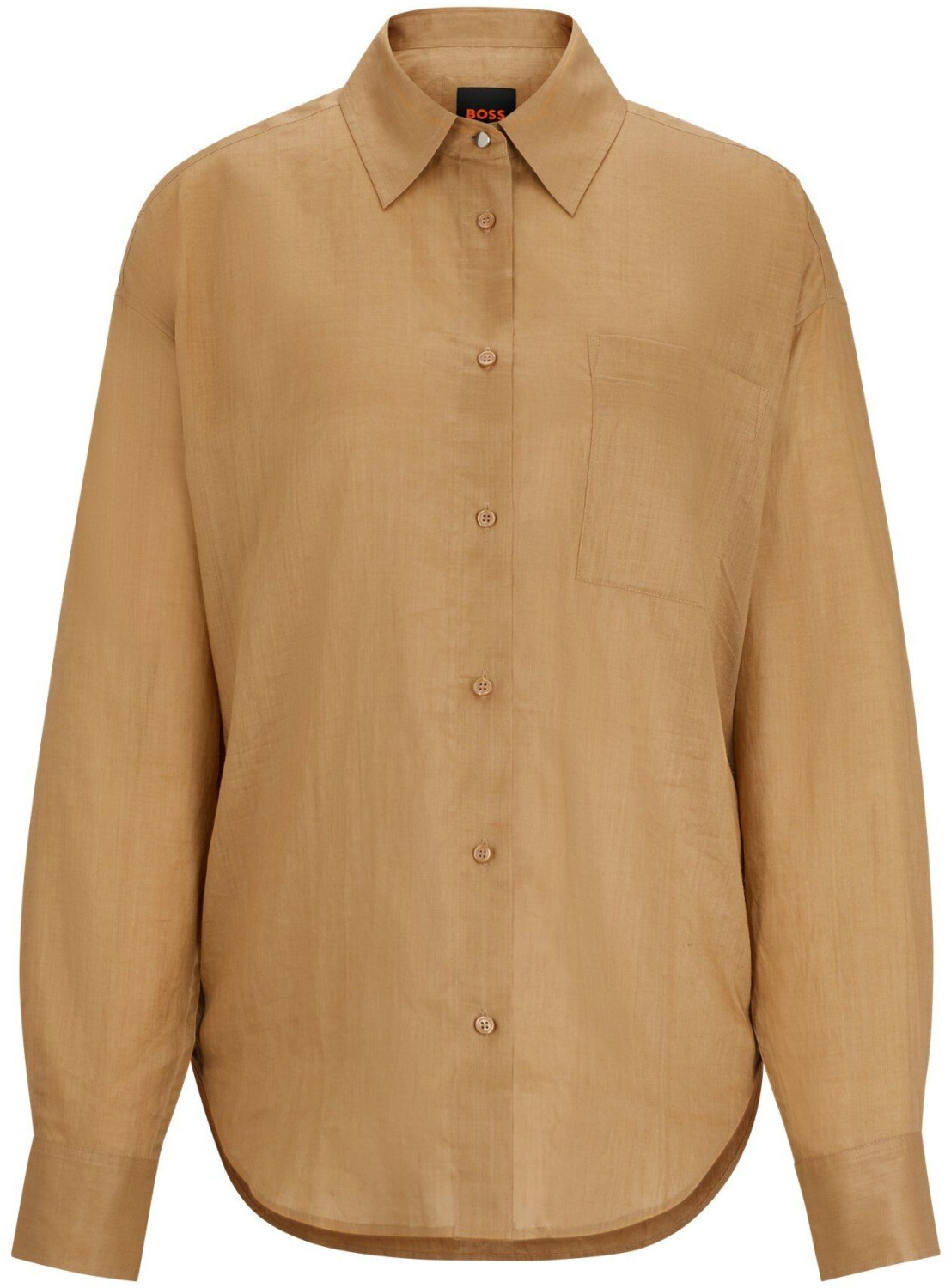 Hugo Boss Relaxed-fit blouse in ramie canvas with pointed collar (50511766) brown