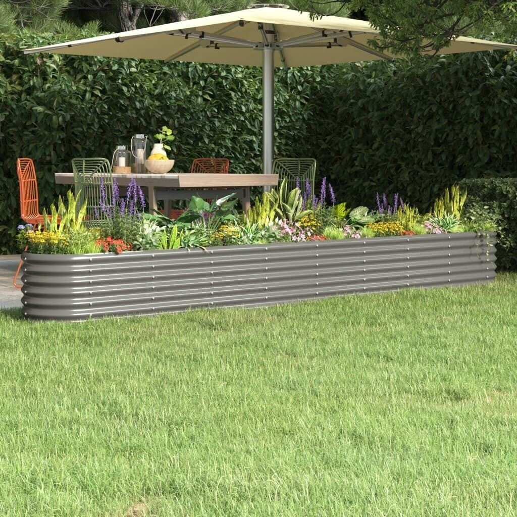 vidaXL Raised bed Powder-coated steel 332x40x36cm gray
