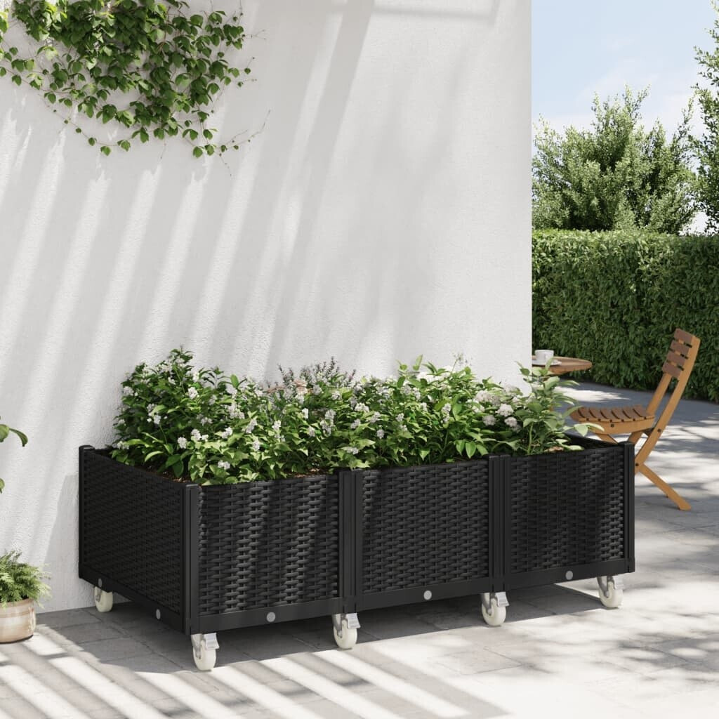 vidaXL Planter box with castors 150x80x54cm PP black