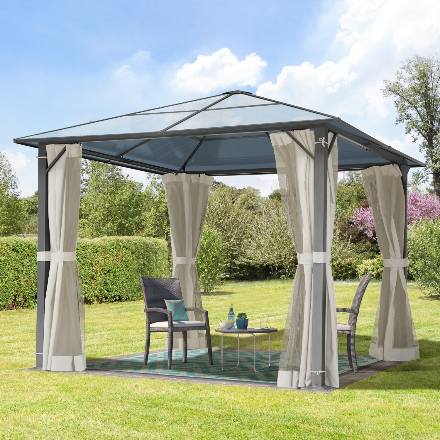 Toolport Moonlight 3x3m Hardtop Gartenpavillon inkl. 4 Seitenteile