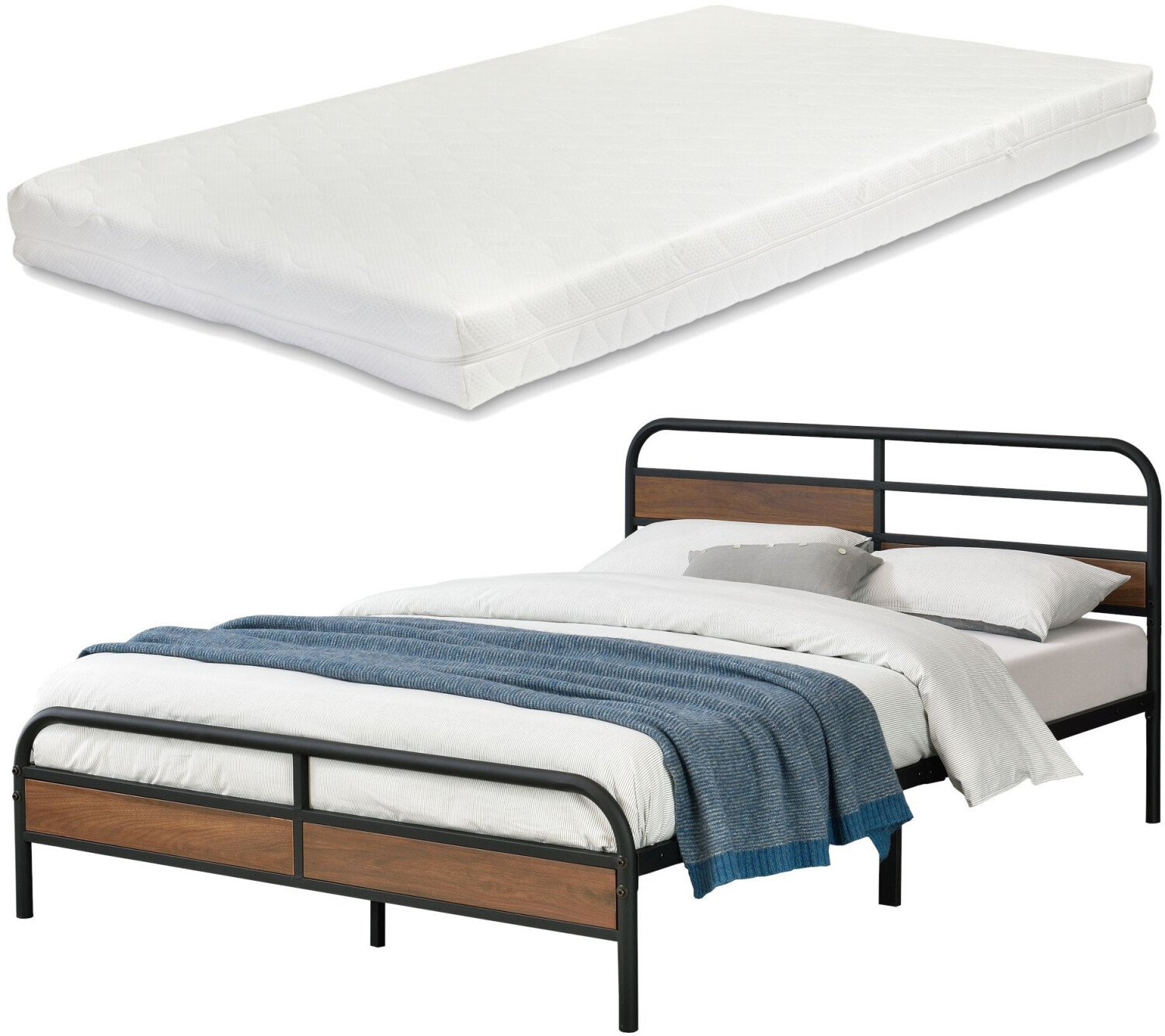 en.casa Aarau with Mattress 140x200 cm Black