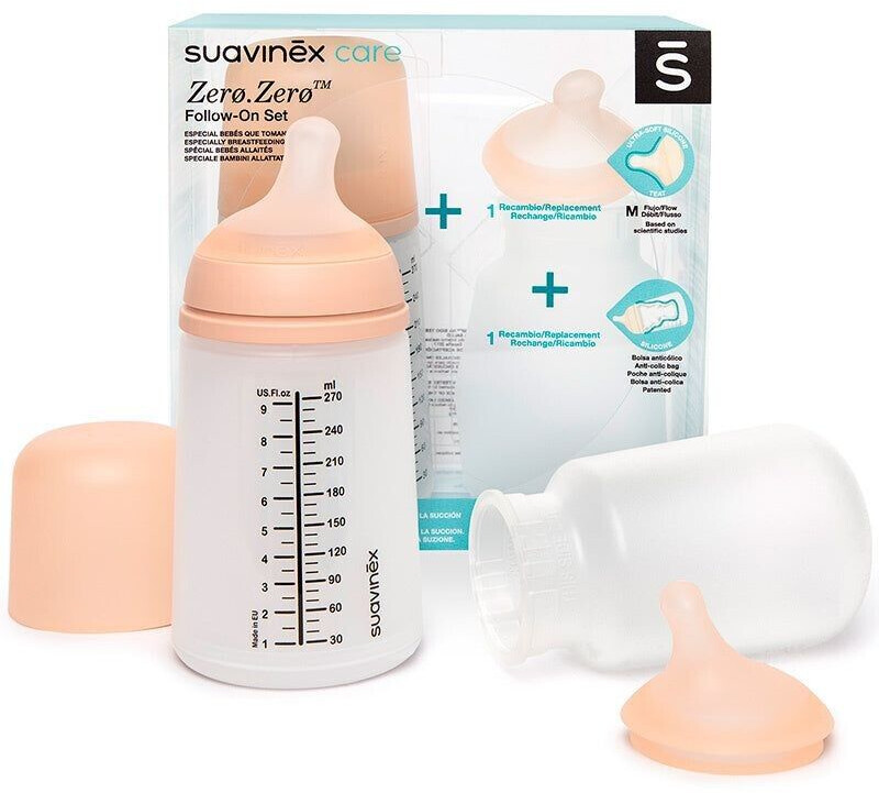 Suavinex Zero Zero Follow-On Set Anti-Colic Bottle and Bag 270ml +0m