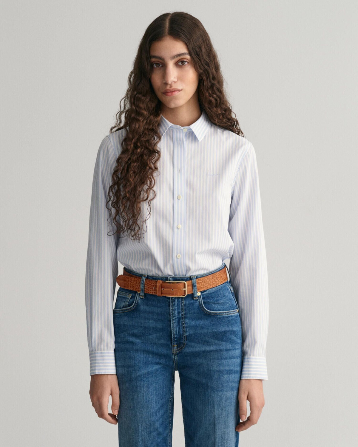 GANT Regular fit poplin blouse with stripes light blue