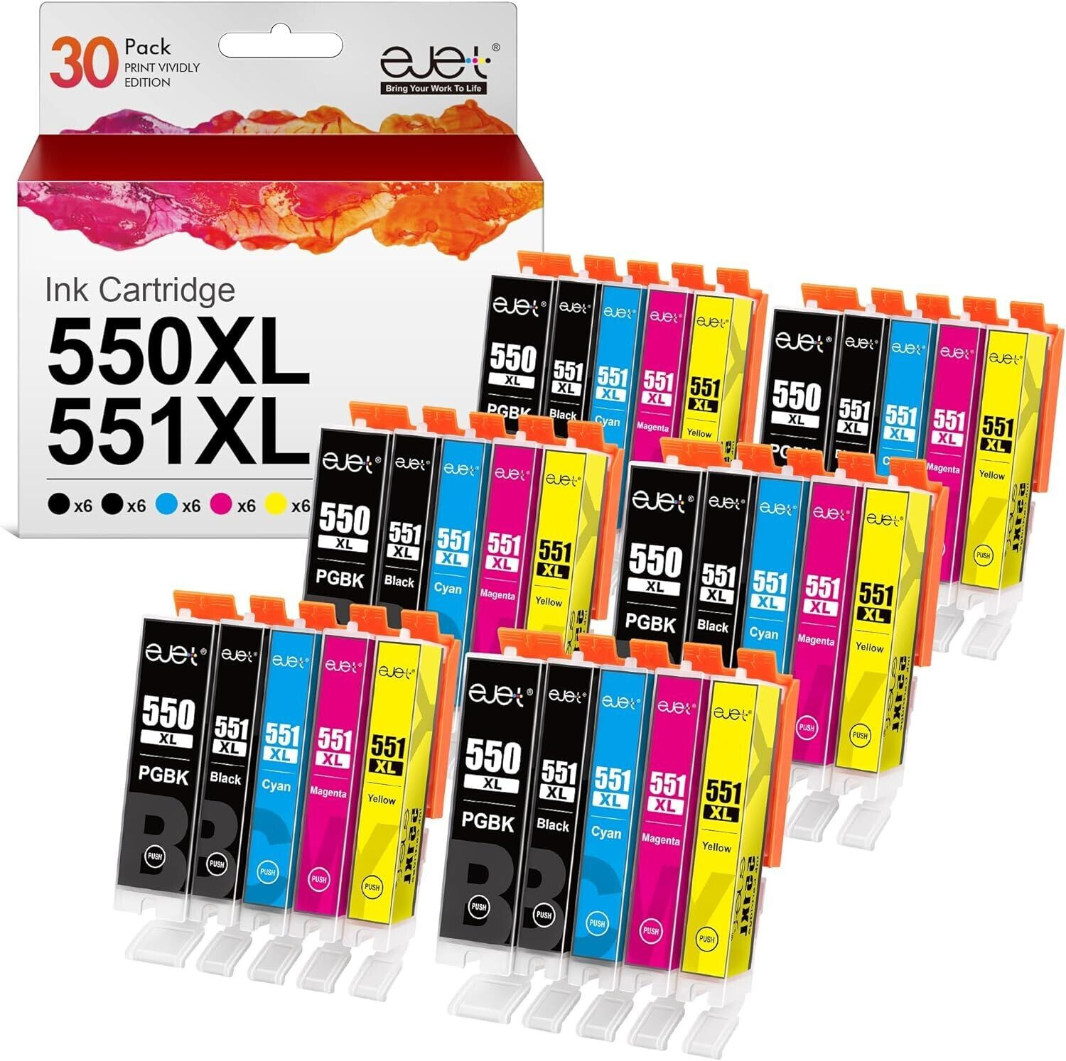 ejet Ink for Canon PGI-550XL / CLI-551XL 30 Pack
