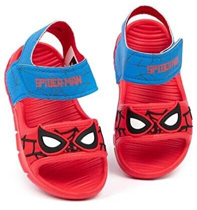 Marvel Spider-Man Sandals Kids Toddlers Superhero Face Mask Slider with Supportive Strap red blue