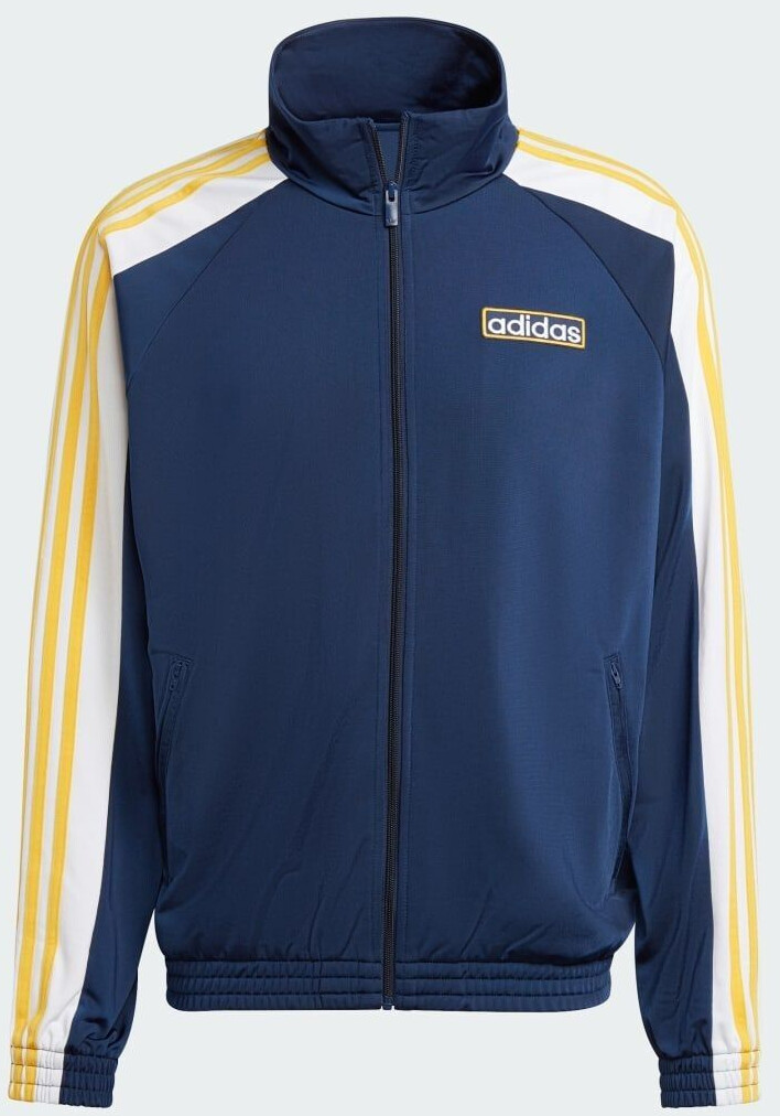 White adidas jacket with gold stripes hot sale