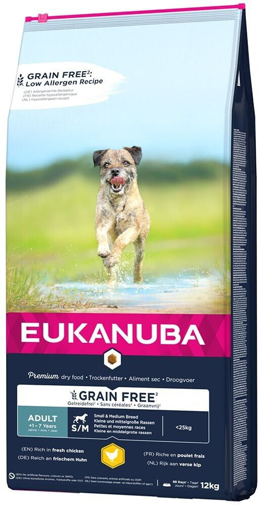 Eukanuba Grain Free Adulte petites et moyennes races poulet (12 kg)