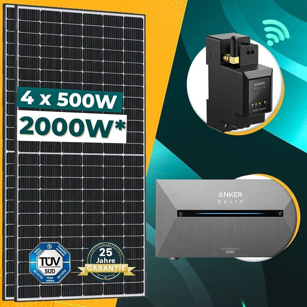 Epp Solar EPP Solar Balkonkraftwerk 2000/800W 4 x 500Wp Module + Anker SOLIX ...