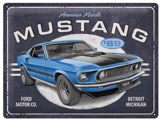 Nostalgic Art Ford Mustang Blue '69 40x30cm