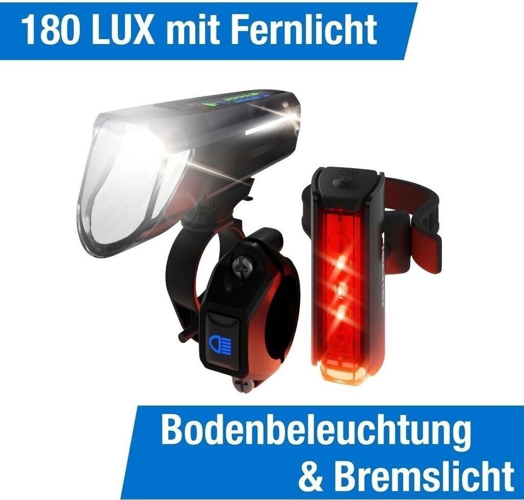 Fischer-Bike Bicycle Lighting Set PLUS 100/130 high beam + TWIN STOP LED black