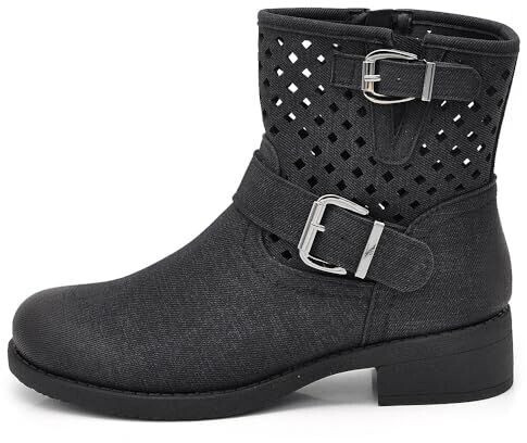 IF Biker Motorcycle Women perforated with buckles faux leather jeans look GR-6656 black