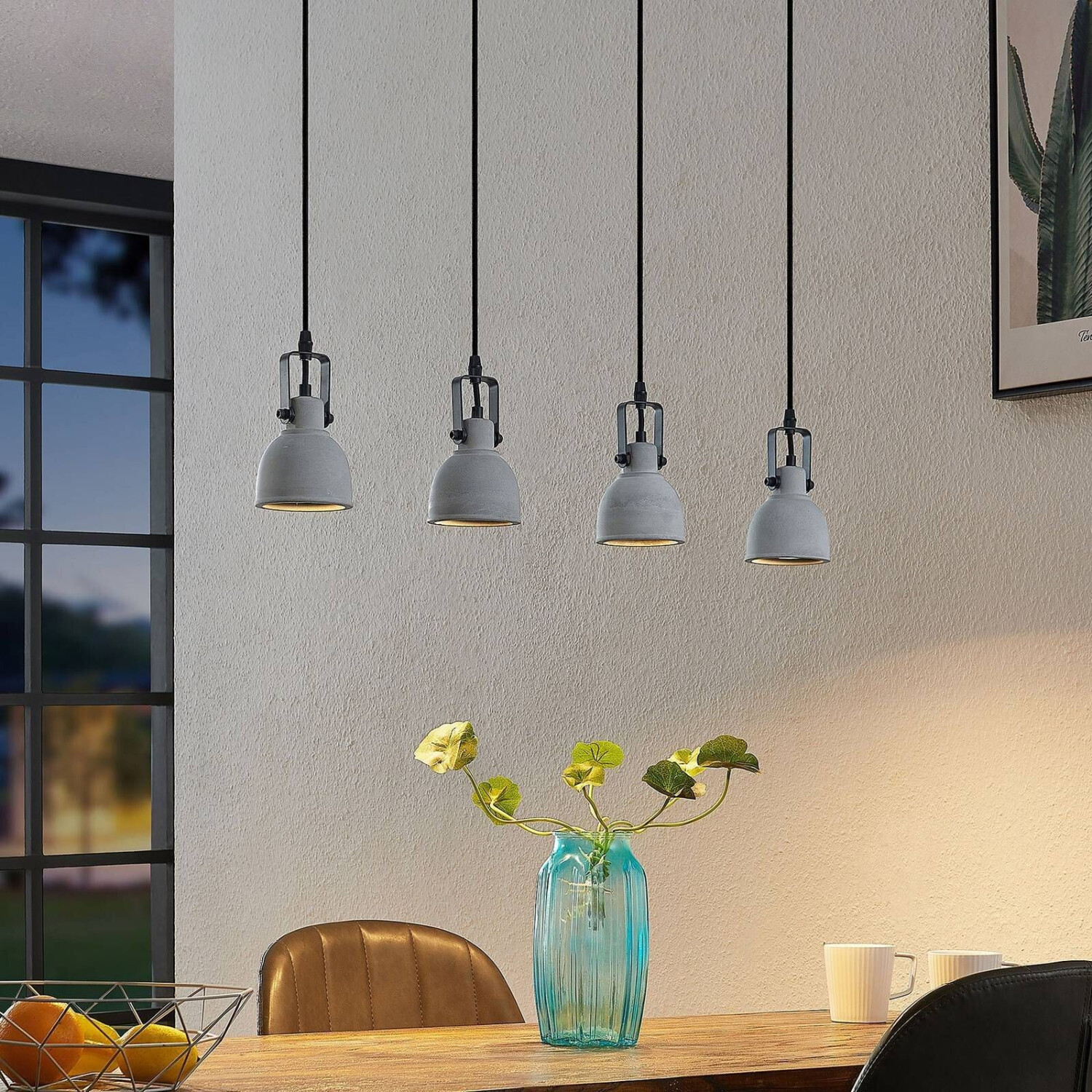 Lindby Amilia pendant lamp with concrete shades, 4 bulbs