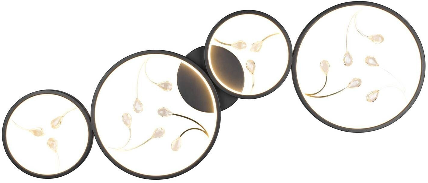 Trio LED ceiling lamp Groovy four-bulb black 3,000K
