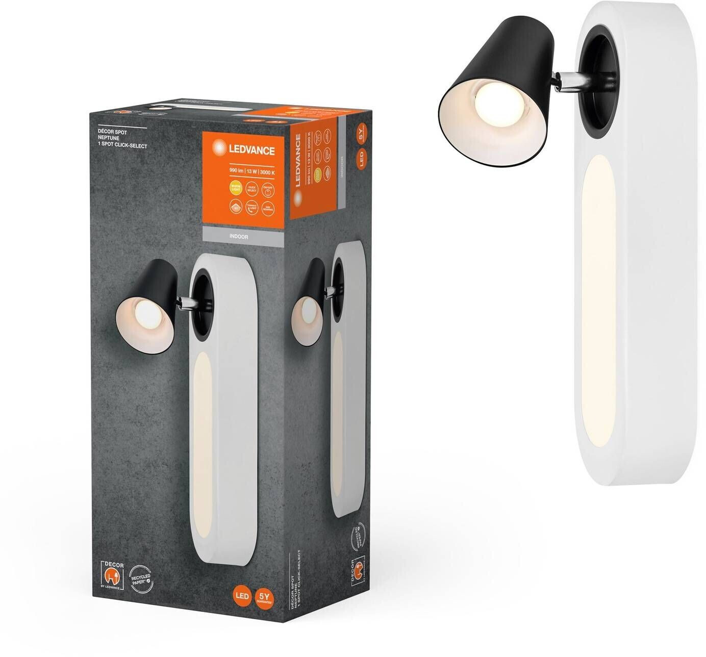 LEDVANCE LED wall light Neptune, 1 spot, switch, white