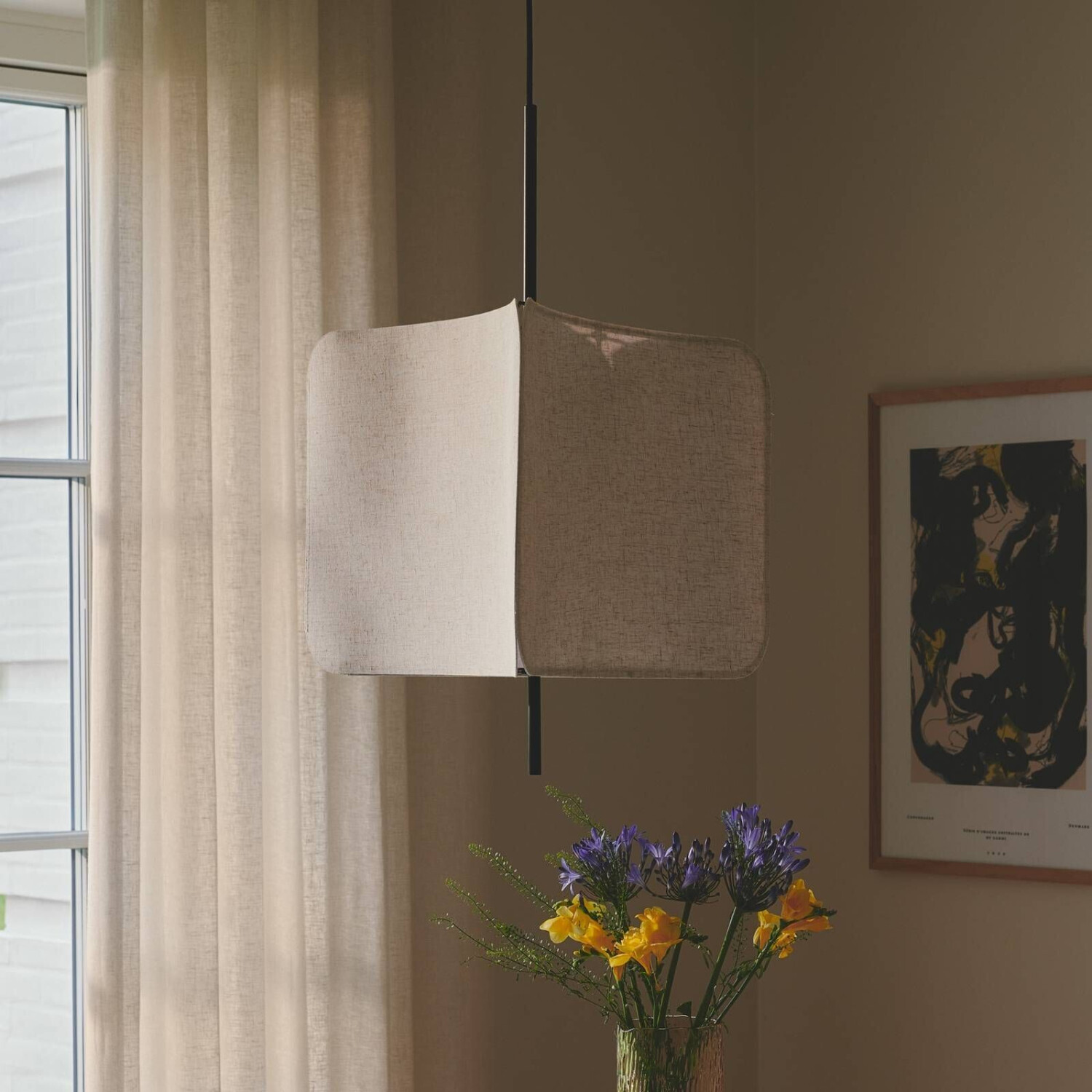 Nordlux Pendant lamp Tinto, textile lampshade triangular, black/beige