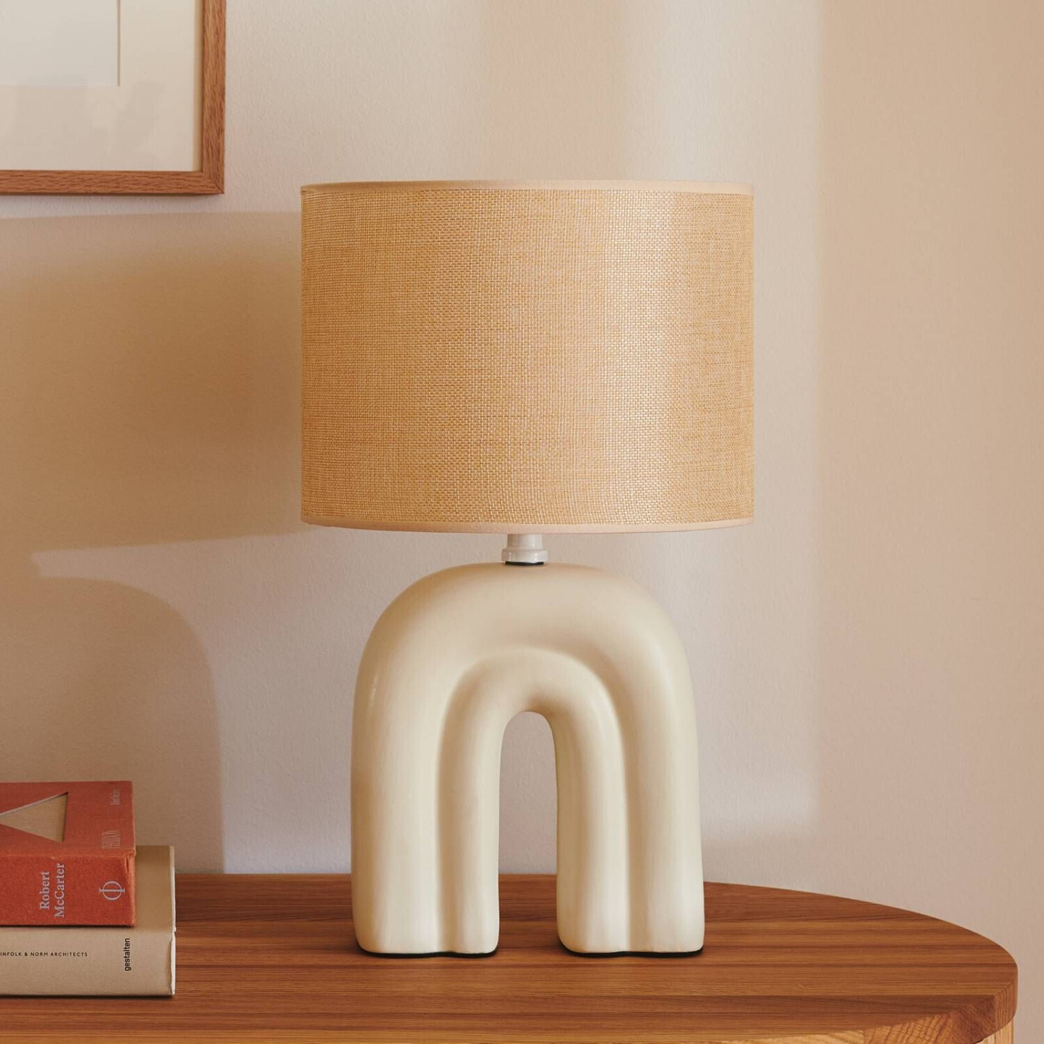 Nordlux Table lamp Haze, ceramic, textile lampshade, beige