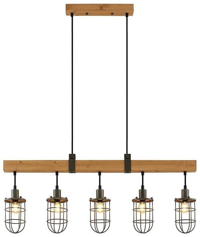 Lindby Serima wooden pendant lamp with 5 cage shades