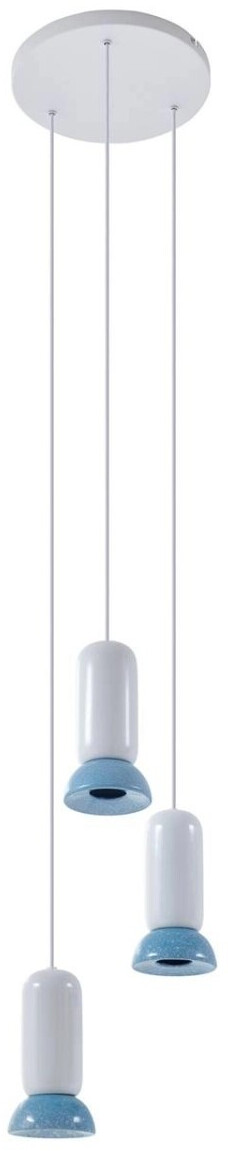Lindby Kerimi hanging lamp, ceramic, cream/blue, 3-bulb,