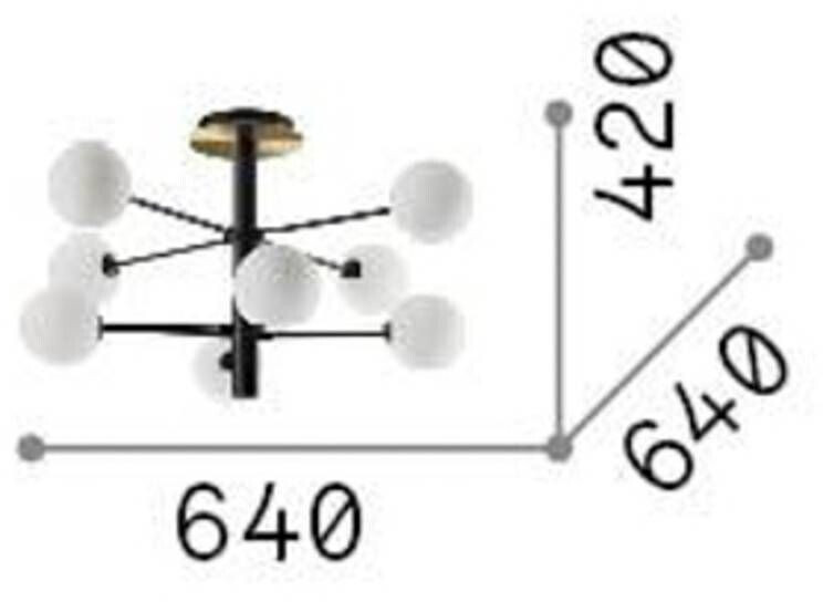 IDEAL LUX Ceiling lamp Cosmopolitan black metal glass 8-bulb