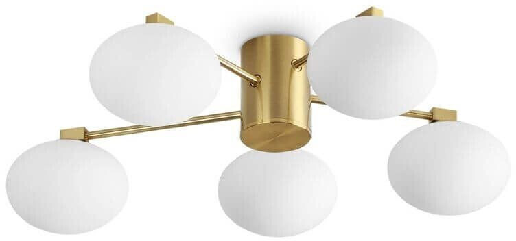 IDEAL LUX Ceiling lamp Hermes brass-colored 60 cm 5-bulb glass