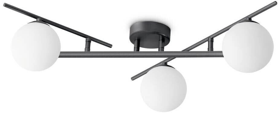 IDEAL LUX Atlas ceiling lamp, black, 3-bulb, metal, glass