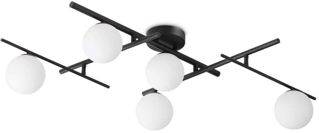 IDEAL LUX Atlas ceiling lamp, black, 5-bulb, metal, glass