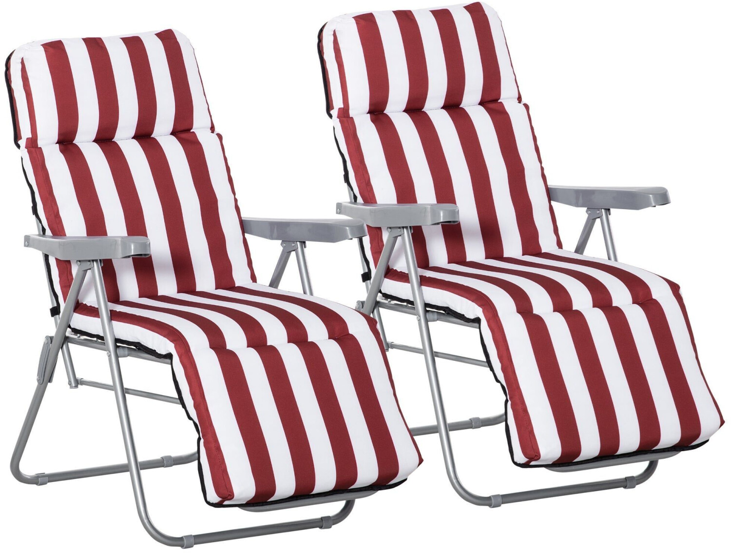 Outsunny Lot de 2 chaises longues pliables ajustables rouge/blanc
