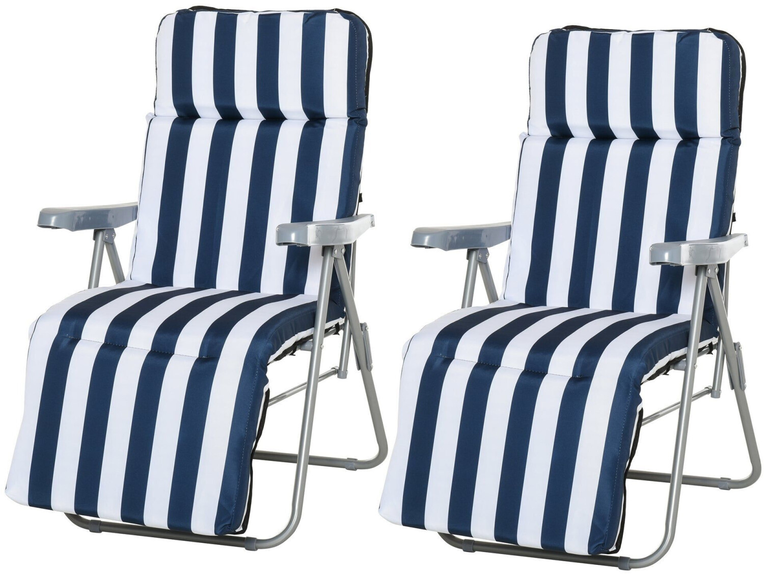 Outsunny Lot de 2 chaises longues pliables ajustables bleu/blanc