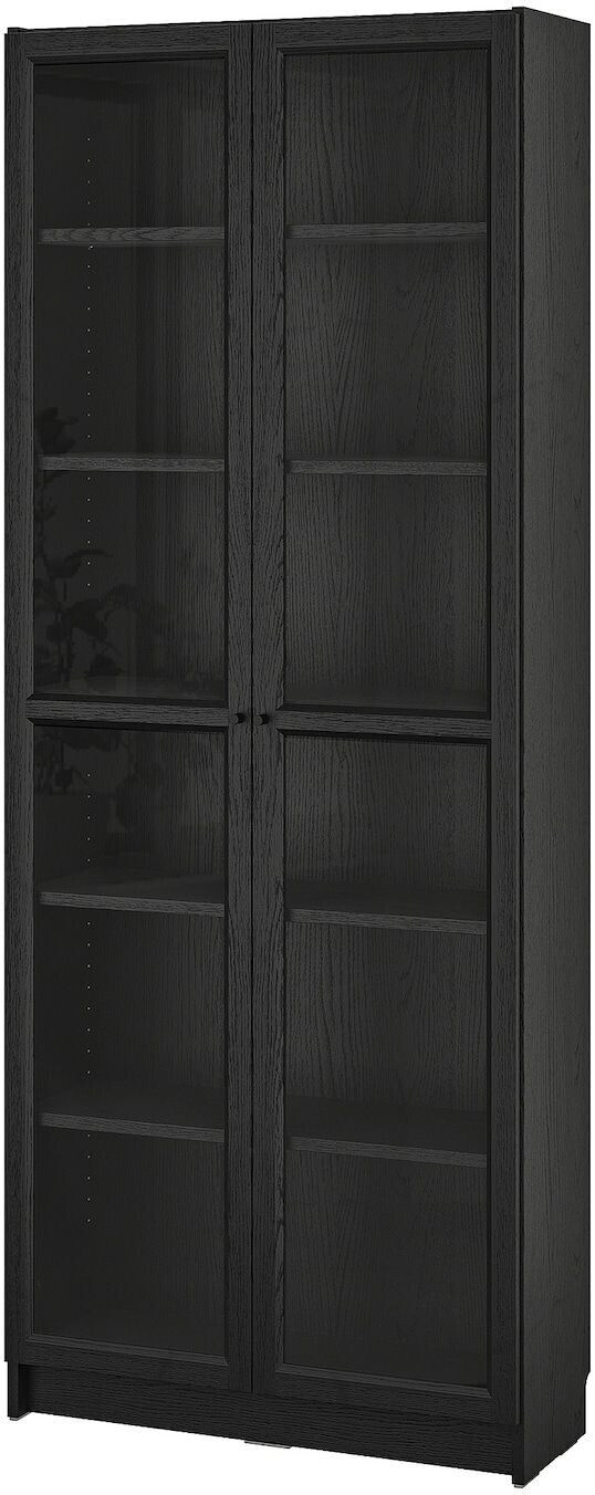 Ikea BILLY / OXBERG Bücherregal mit Vitrinentüren schwarz Eichenachbildung 80x30x202 cm Bücherregal