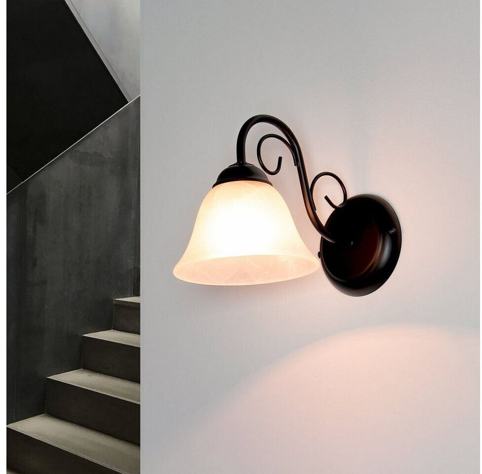 Licht-Erlebnisse athen wall lamp country house black alabaster glass - matt black, white