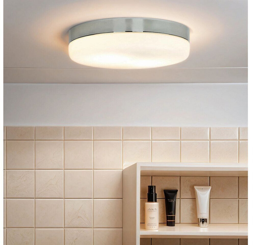 Licht-Erlebnisse Ceiling lamp bathroom ø 32 cm round 2x E27 low-glare chrome white metal glass ceiling light bathroom light - Chrome, White