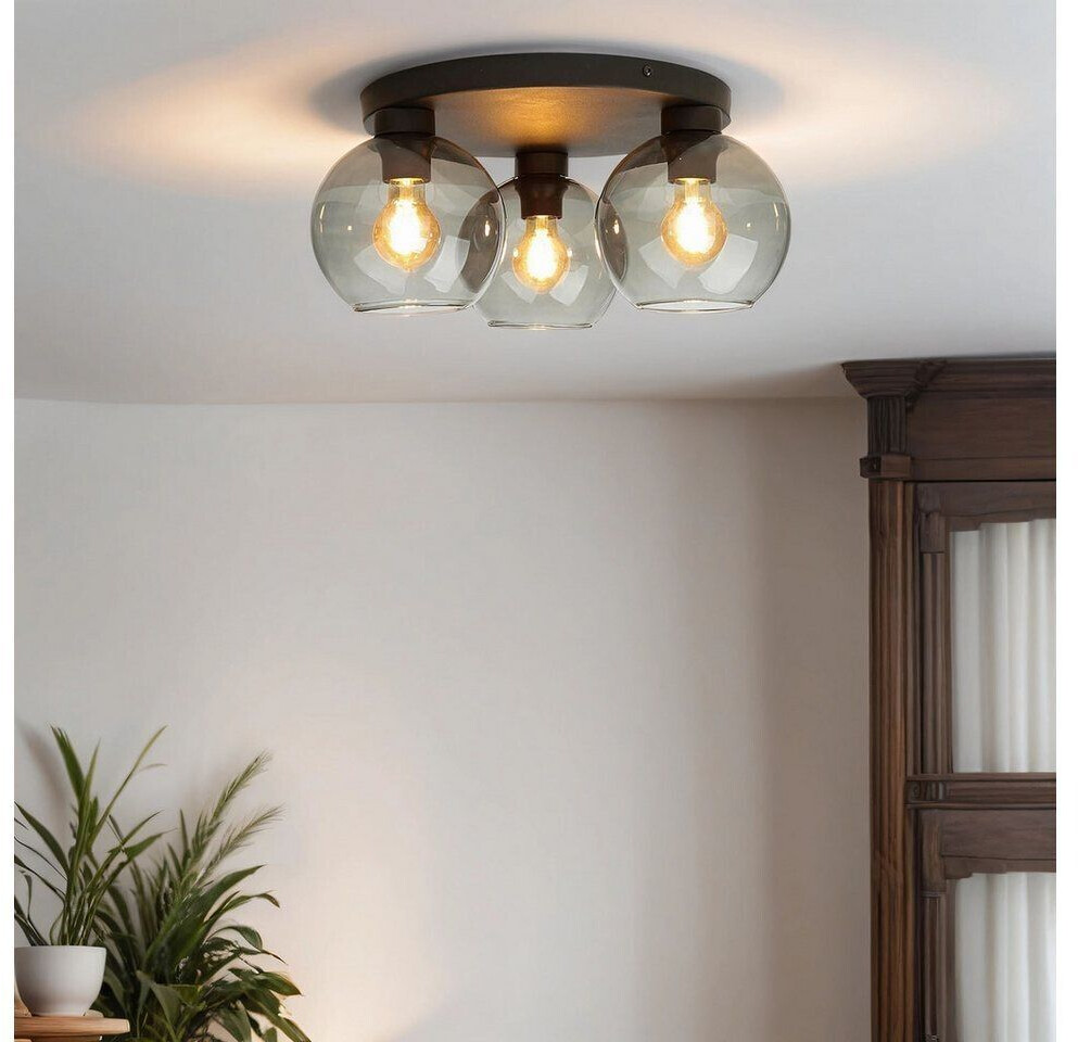 Licht-Erlebnisse Ceiling lamp glass in graphite 3xE27 lamp KALETE