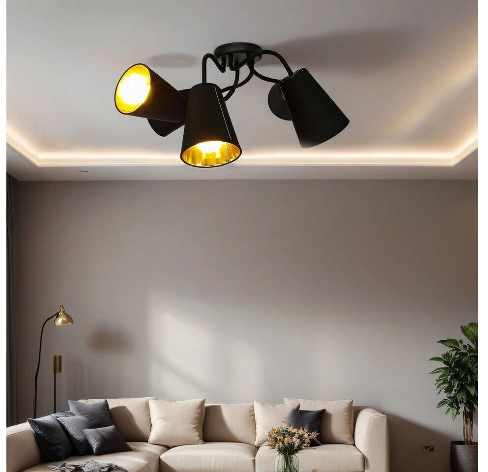 Licht-Erlebnisse Black gold ceiling lamp adjustable 5-bulb E27 fabric ceiling light bedroom living room - black, gold