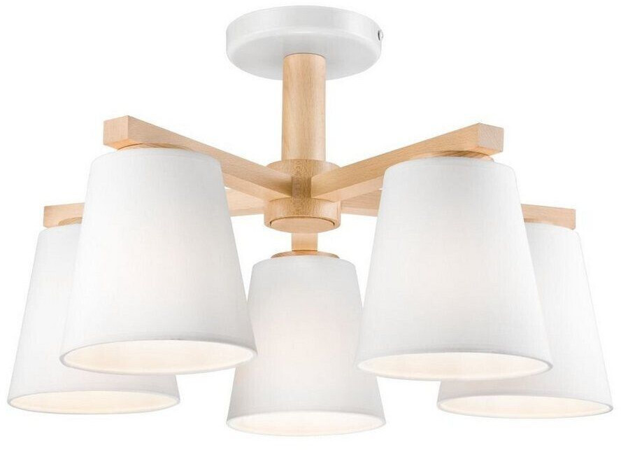 Licht-Erlebnisse Ceiling lamp white wood fabric Scandinavian 3x E27 living room - wood, white