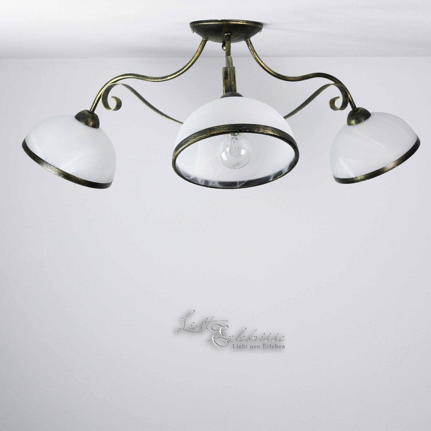 Licht-Erlebnisse Ceiling light antica Ø70cm 3-flame living room - brass patina, White