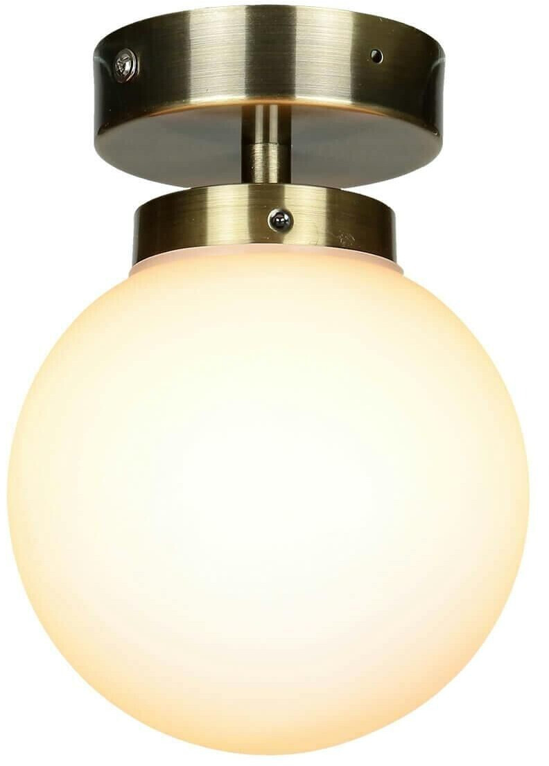 Licht-Erlebnisse Ceiling light bathroom in brass white glass ball shade - brass