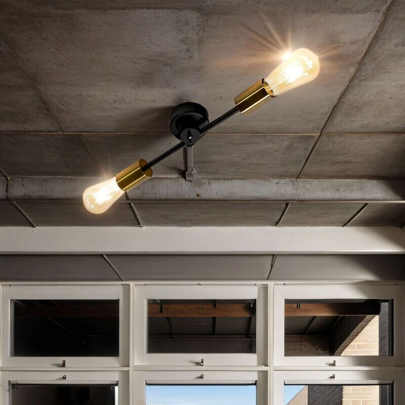 Licht-Erlebnisse Ceiling light black wire shade retro - black, brass
