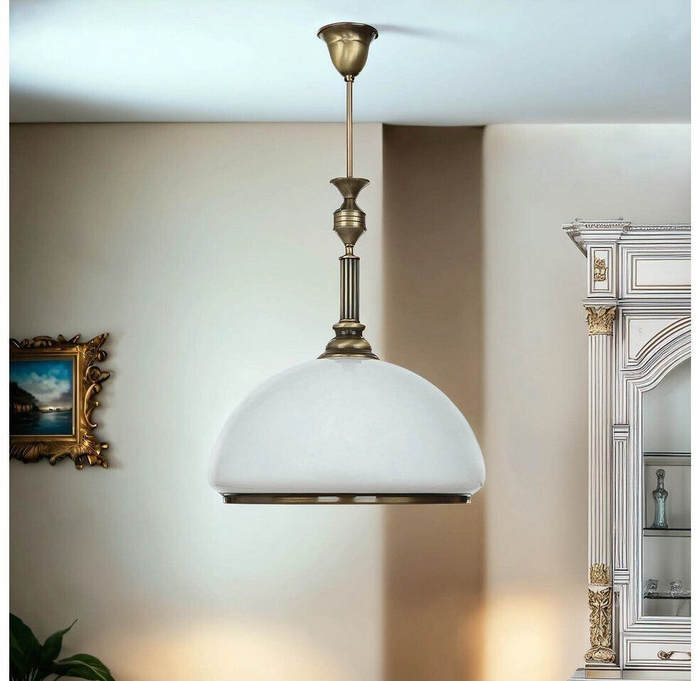 Licht-Erlebnisse Ceiling light white brass E27 glass metal ø 40 cm Art Nouveau ceiling lamp living room - Brass antique, White