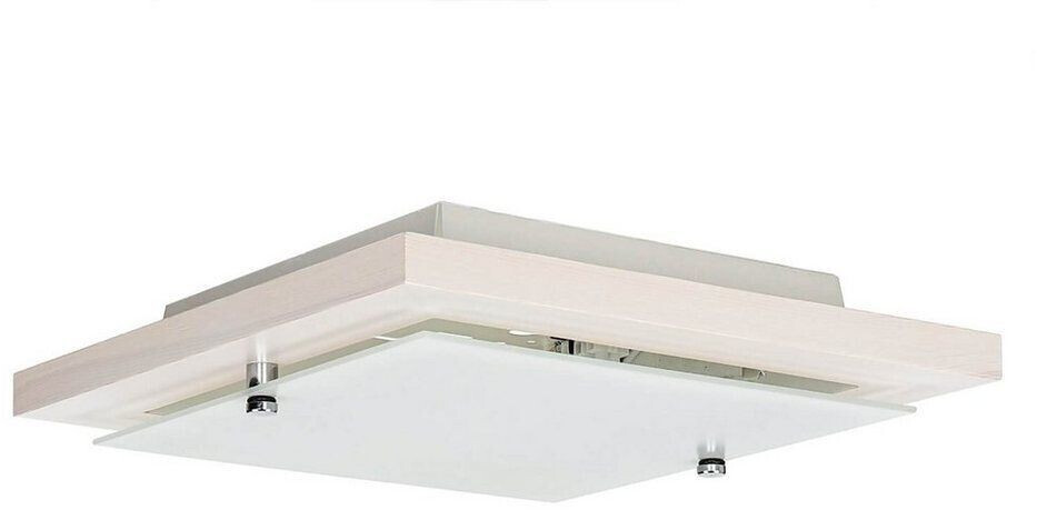 Licht-Erlebnisse Flat ceiling lamp wood glass 30 cm square E27 ceiling light living room hallway - white