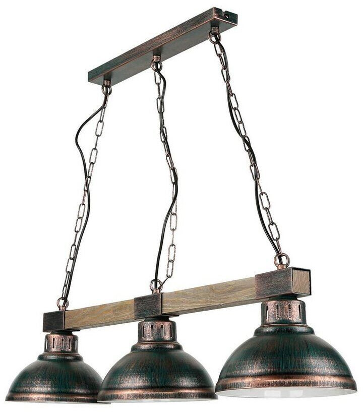 Licht-Erlebnisse Large pendant lamp 3-bulb with wood vintage HAKON