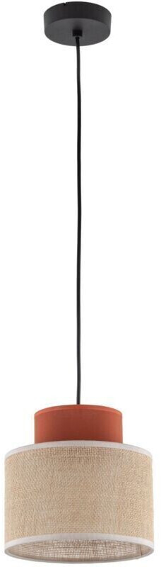 Licht-Erlebnisse Hanging lamp metal fabric D: 20 cm H: max. 165 cm Black natural Brick red E27 round Retro pendant light