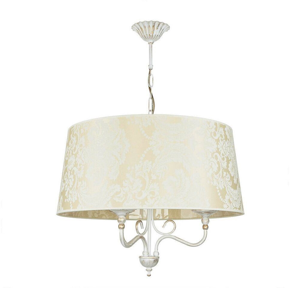 Licht-Erlebnisse Hanging lamp fabric 3x E27 Baroque motif Classic Shabby Gold Ecru Dining room hanging light - Shabby Gold, Ecru glossy