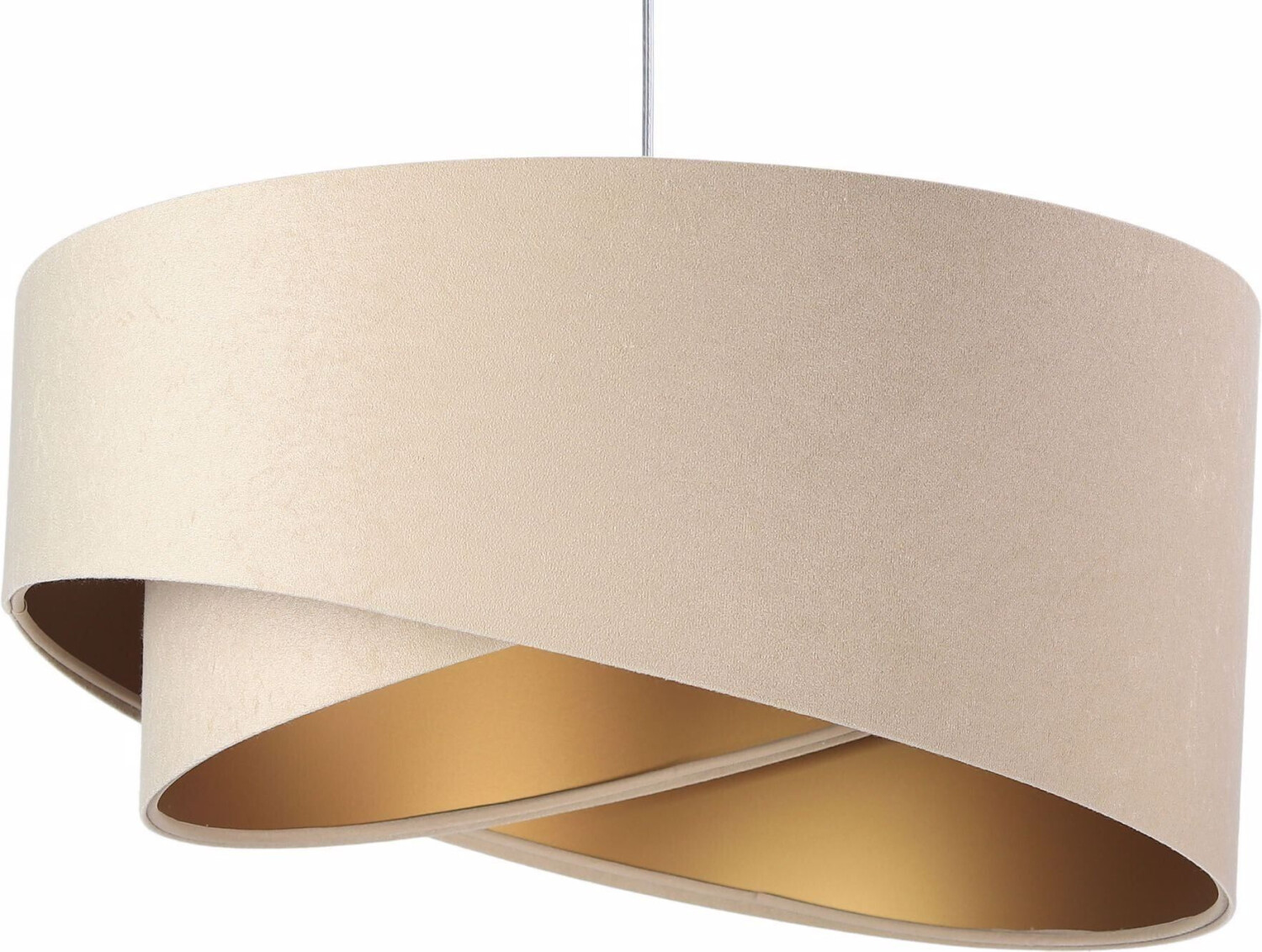 Licht-Erlebnisse Pendant lamp fabric shade beige gold 50 cm round homely E27 - White, beige, gold