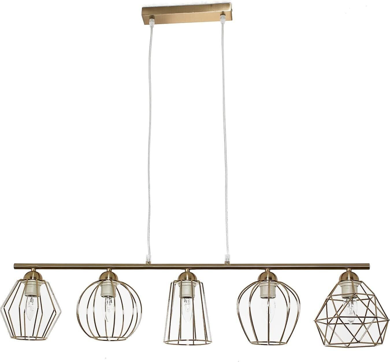 Licht-Erlebnisse Long hanging lamp in brass wire frame shade 5xE27