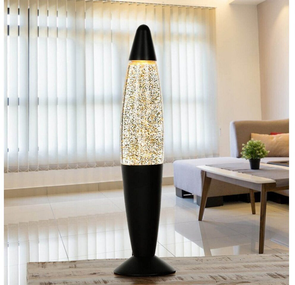 Licht-Erlebnisse Lava lamp black gold glitter 36 cm small retro table lamp
