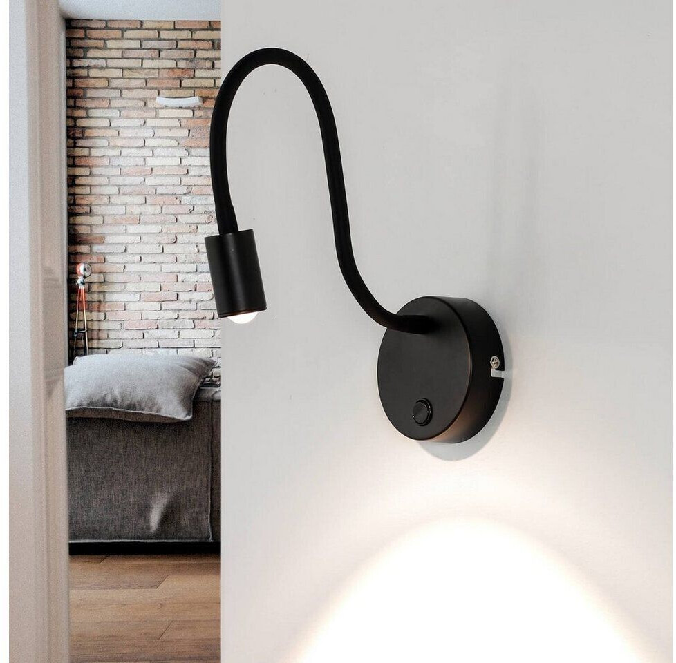 Licht-Erlebnisse LED wall lamp with switch black flexible gooseneck - black