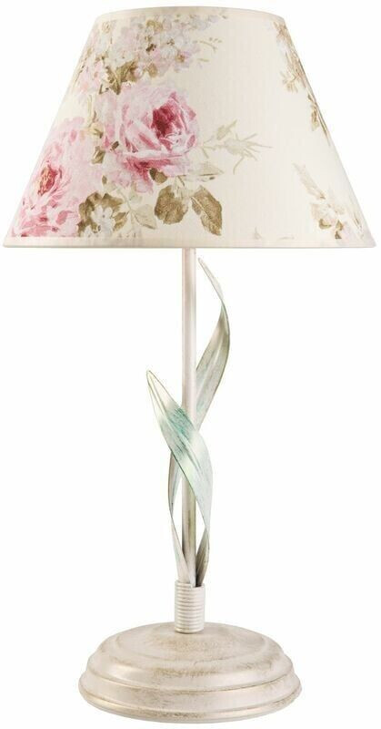 Licht-Erlebnisse Bedside lamp floral cream white pink fabric metal 34 cm country house E27 table lamp - shabby white, ecru, pink, green
