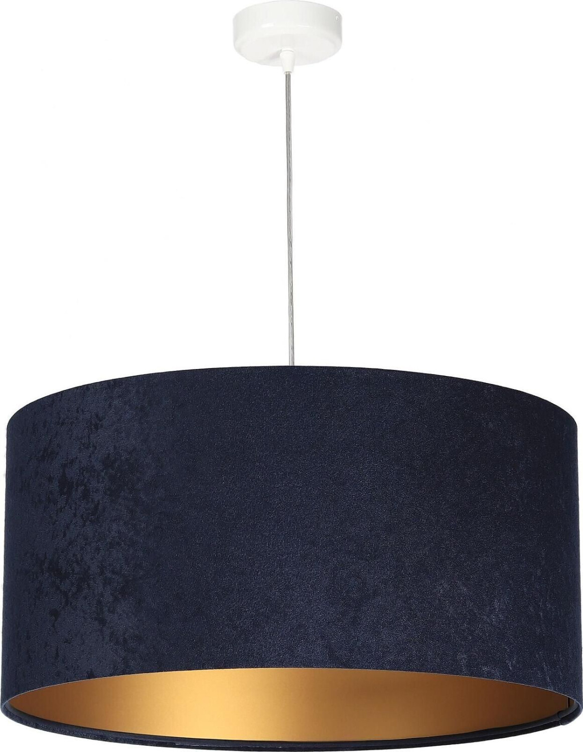 Licht-Erlebnisse Pendant light blue gold fabric shade 50 cm round velour look living room bedroom - white, midnight blue, gold