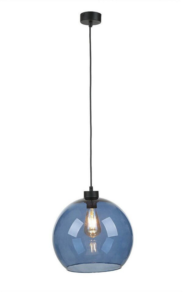 Licht-Erlebnisse Pendant lamp glass ball shade ø 30 cm blue E27 hanging lamp kitchen - black, navy blue