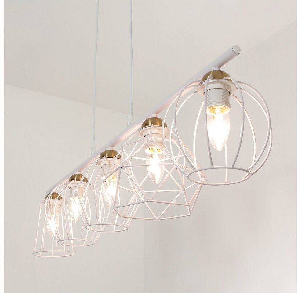 Licht-Erlebnisse Pendant lamp in white wire frame E27 elongated - White